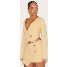 Gula Kavajer PrettyLittleThing Shape Lemon Iinen Look Asym Hammered Button Blazer