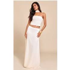 PrettyLittleThing Cream Chiffon Maxi Skirt - White