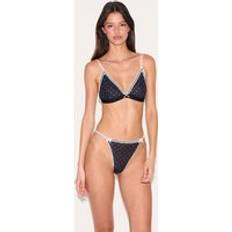 Satin Underklädesset PrettyLittleThing Polka Dot Mesh Triangle Lingerie Set - Black