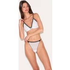 Satin Underklädesset PrettyLittleThing Polka Dot Mesh Triangle Lingerie Set - White