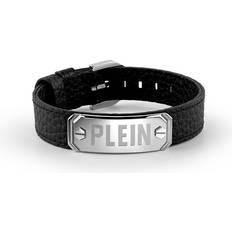 Philipp Plein Men's Leather Stainless Steel Bracelet Double Tag - Silver