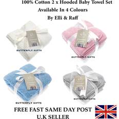 First Steps Elli Raff 2 Pack Newborn Baby Girl Boy Unisex 100% Cotton Hooded Bath Towels