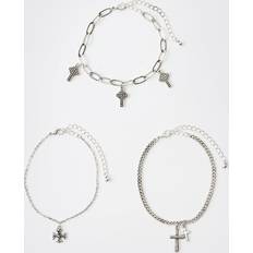 Smycken boohooMAN Mens Silver Cross Charm Bracelet 3 Pack
