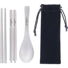 Spoon And Set Ti Two-Section Chopsticks Mold And Slip Resistant Portable Easy To Clean Black