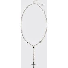 boohooMAN Silver Cross Necklace - Grey