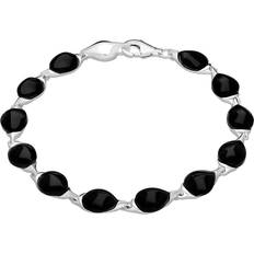 Jewellery C W Sellors Sterling Silver Whitby Jet Twelve Stone Pear Shaped Bracelet - Silver
