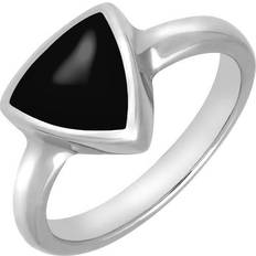 Jewellery C W Sellors Sterling Silver Whitby Jet Curved Triangle Ring - Silver