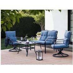 Blue Outdoor Lounge Sets Beliani Garden 2 Seater Sofa 2 Armchairs Thick Cushions Steel Frame Blue Mestrino Outdoor Lounge Set