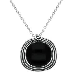 Jewellery C W Sellors Sterling Silver Whitby Jet Cushion Stone Pattern Edge Necklace