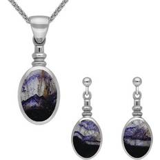 Blue Jewellery Sets C W Sellors Sterling Silver Blue John Oval Bottle Top Two Piece Set