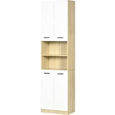Arredamenti Bagno kleankin Mobile Da Bagno Bianco Multiuso Con Armadietti E 2 Ripiani Aperti 53 x 33.5 x 195.7 cm
