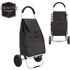 Svarta Shoppingvagnar Chariot De Shopping En Tissu Structure En Aluminium 2 Roues Larges - Noir