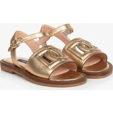 Dolce & Gabbana Girls Gold Leather Dg Sandals Gold