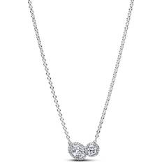 Crystal Necklaces Pandora Embracing Halo Necklace - Silver/Cubic Zirconia