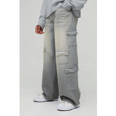 Herr - Oversize Jeans boohooMAN Mens Grey Tall Multi Pocket Baggy Cargo Jeans