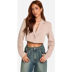 Boohoo Blazers boohoo Womens Basic Woven Single Button Crop Blazer - Beige