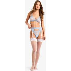 Blue - Women Lingerie Sets boohoo Womens Frilly Bralette Suspender and Thong Set - Blue