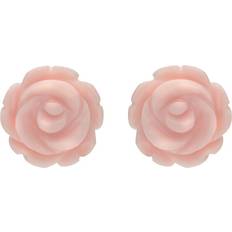 Jewellery C W Sellors Sterling Silver Pink Conch Tuberose 10mm Rose Stud Earrings - Silver
