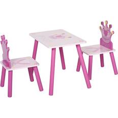 Camere per bambini Homcom Set Tavolo e 2 Sedie Tema Principesse per Cameretta Bambini in Legno Rosa