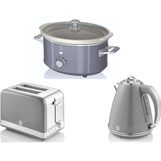 Swan Retro Grey Jug Kettle 2 Slice Toaster 3.5L Slow Cooker Set