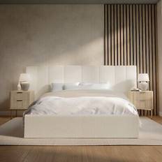 Iman Off-White Upholstered Double Ottoman with Wide Headboard Frame Bed