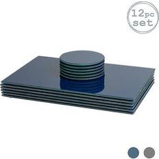 Harbour Housewares 12pc glass rectangular placemats and square coasters set hague blue Coaster