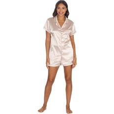 Gold Sleepwear Ladies Luxury Satin Short Pyjama Set - Gold