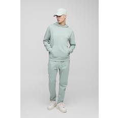 Green - Men Suits boohooMAN 260GSM Loopback Basic Regular Fit Over The Head Hoodie and Relaxed Tapered Jogger Set - Green