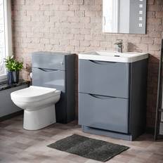 The Lyndon Company Merton Grey Modern 600mm Basin Sink Vanity and WC Back To Wall Toilet