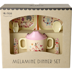 Rice Melamine Baby Dinner Set Fun Fair Print Rosa