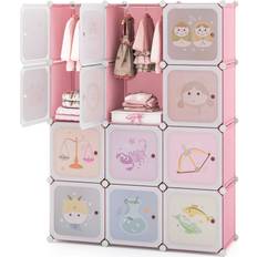 Casart Portable Kids Wardrobe Bedroom 12-Cube Baby Closet Pink
