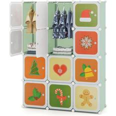 Casart Portable Kids Wardrobe Bedroom 12-Cube Baby Closet Green