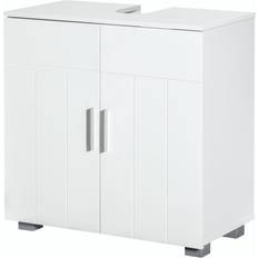 Mobiletti per Lavabi Singoli kleankin Mobile Bagno Salvaspazio a U con 2 Ante e Ripiano Interno Bianco 60 x 30 x 60 cm