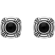 Earrings C W Sellors Sterling Silver Whitby Jet Round Omega Clip Earrings - Silver