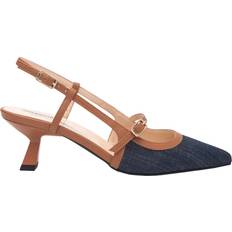 Blue - High Heel Heels & Pumps NeroGiardini Cicala Leather Denim Pointed Heeled Slingback Courts - Blue