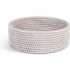 H&H White Washed Round Rattan 22x7 cm Basket