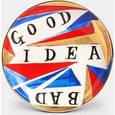L'Objet Good Bad Idea White Blue And Gold Dinner Plate