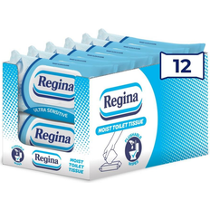 Regina Moist Toilet Tissue Ultra Sensitive 12 Pack Each with 42 Flushable Wet Wipes