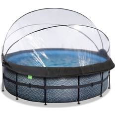 Exit Toys Stone Pool 14ft x 48in with Sand Filter Pump and Dome Grey