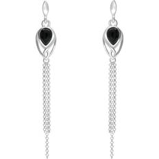 Earrings C W Sellors Sterling Silver Whitby Jet Celtic Pear Chain Drop Earrings
