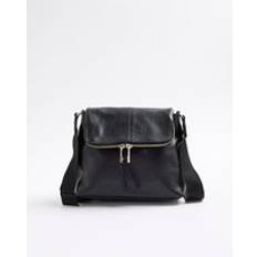 Messenger Bags River Island Womens Black Leather Zip Messenger Bag - Black