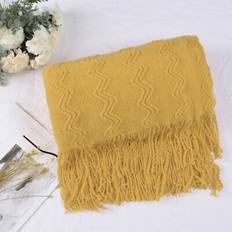 Textiles PiccoCasa Soft Acrylic Throw Blanket Decorative Blanket 50 x 60 in Blankets Yellow