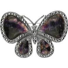 Brooches C W Sellors Sterling Silver Blue John Marcasite Style Fashion Butterfly Brooch - Silver