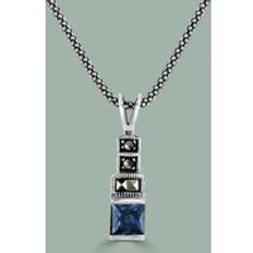 Jewellery John Greed Signature Silver Marcasite Sapphire CZ Square Tier Necklace - Silver
