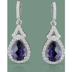 Jewellery John Greed Signature CZ Pear Halo Drop Earrings - Silver/Purple
