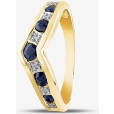 Sapphire Rings T.H.Baker 9ct Yellow Gold Sapphire & Diamond Wishbone Ring - Blue