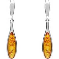 Earrings C W Sellors Sterling Silver Amber Long Slim Pear Drop Stud Earrings - Silver
