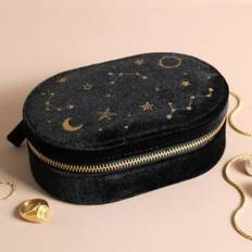 Black Jewellery Boxes Lisa Angel Starry Night Printed Oval Jewellery Case Velvet - Black