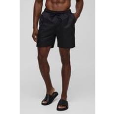 Herr - Rutiga Badkläder boohooMAN Mens Mid Length Swim Short - Black
