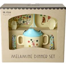Rice Barnserviser Rice Melamine Baby Dinner Set Fun Fair Print Mint och Blue